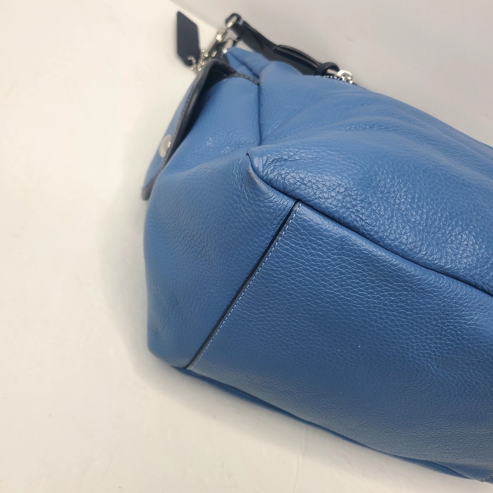 Coach Pennie Pebbled Leather Sky Blue Blk Trim Shoulder Handbag Purse Rare Color - Picture 6 of 11